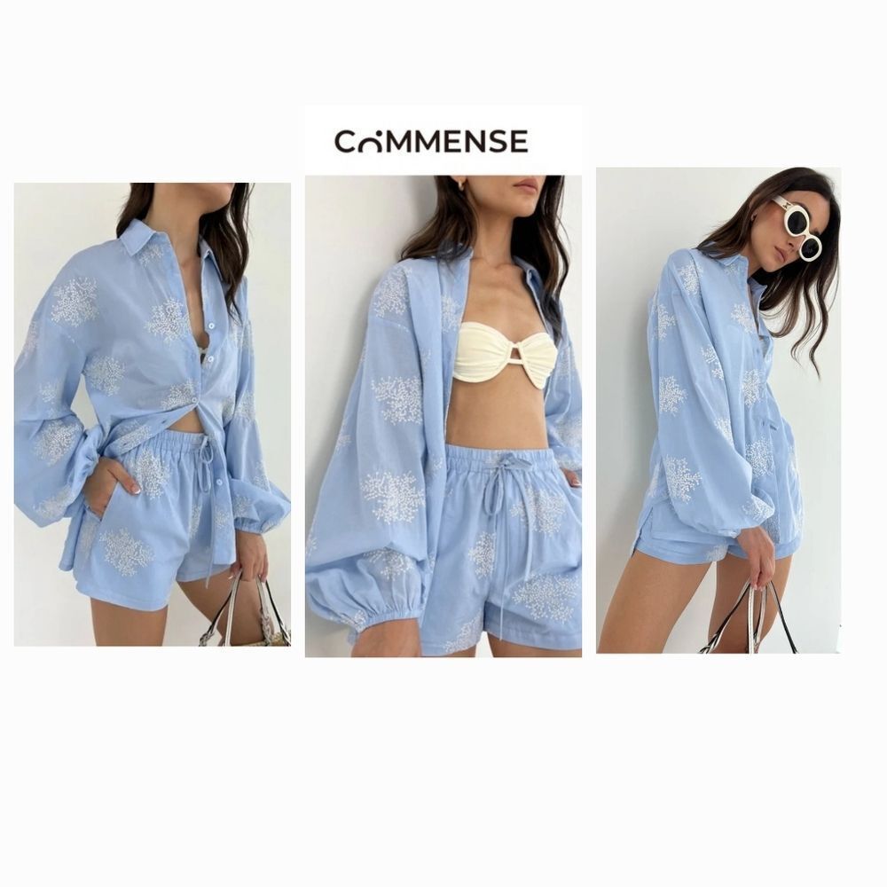 Commense NWT Lightweight Plant Embroidery Casual Shorts Set Size XL